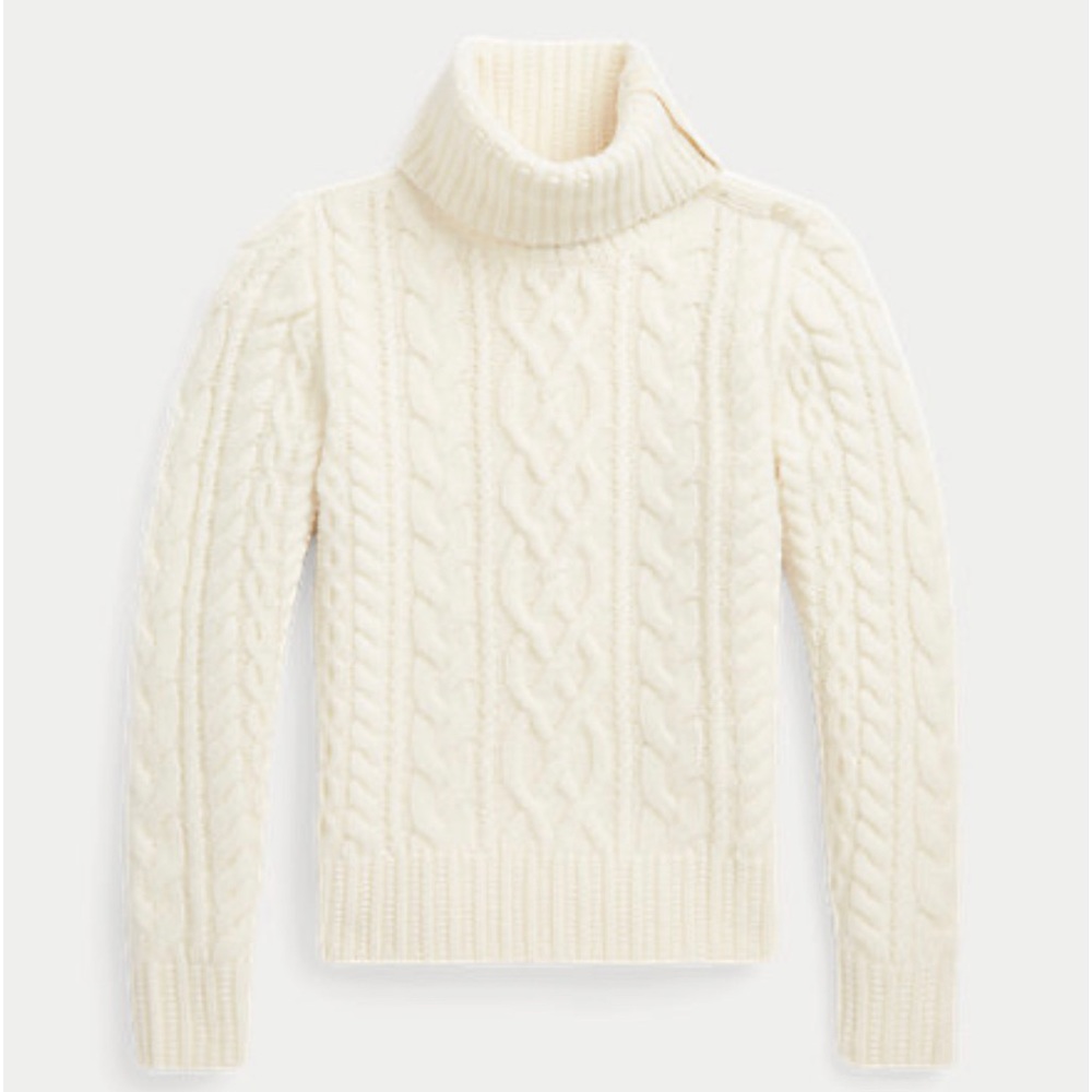 Aran-Knit Wool-Blend Turtleneck Sweater - XXS - Clubhouse Cream